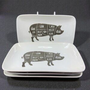 MSRF Design Studio Rectangular Pig Animal Butcher Diagram Dish Plate Set 4 VTG